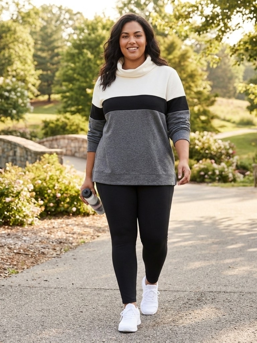 T By Talbots Cozy Colorblock Pullover Fleece Sweatshirt  Ivory, Black & Gray 2Xp